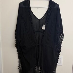 Topshop Black Sheer Lace-Trim Kimono Cardigan
